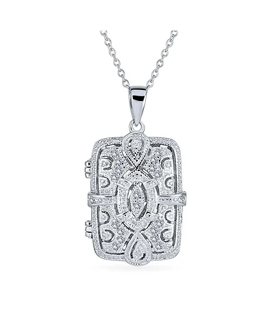 Bling Jewelry Vintage Style Keepsake Infinity Rectangle Photo Locket Pendant Necklace Sterling Silver