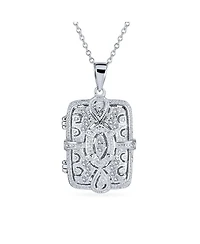 Bling Jewelry Vintage Style Keepsake Infinity Rectangle Photo Locket Pendant Necklace Sterling Silver