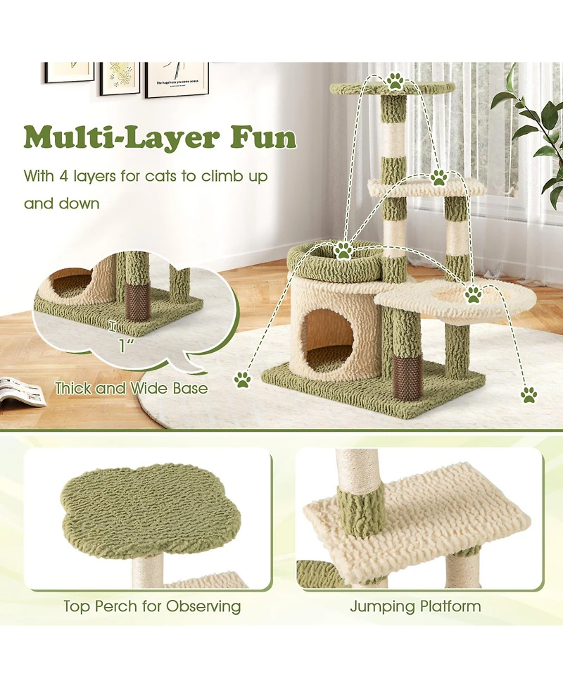 Cozito Cat Tower 38 in Multi-Level Aesthetic with Condo and Bed