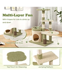 Cozito Cat Tower 38 in Multi-Level Aesthetic with Condo and Bed