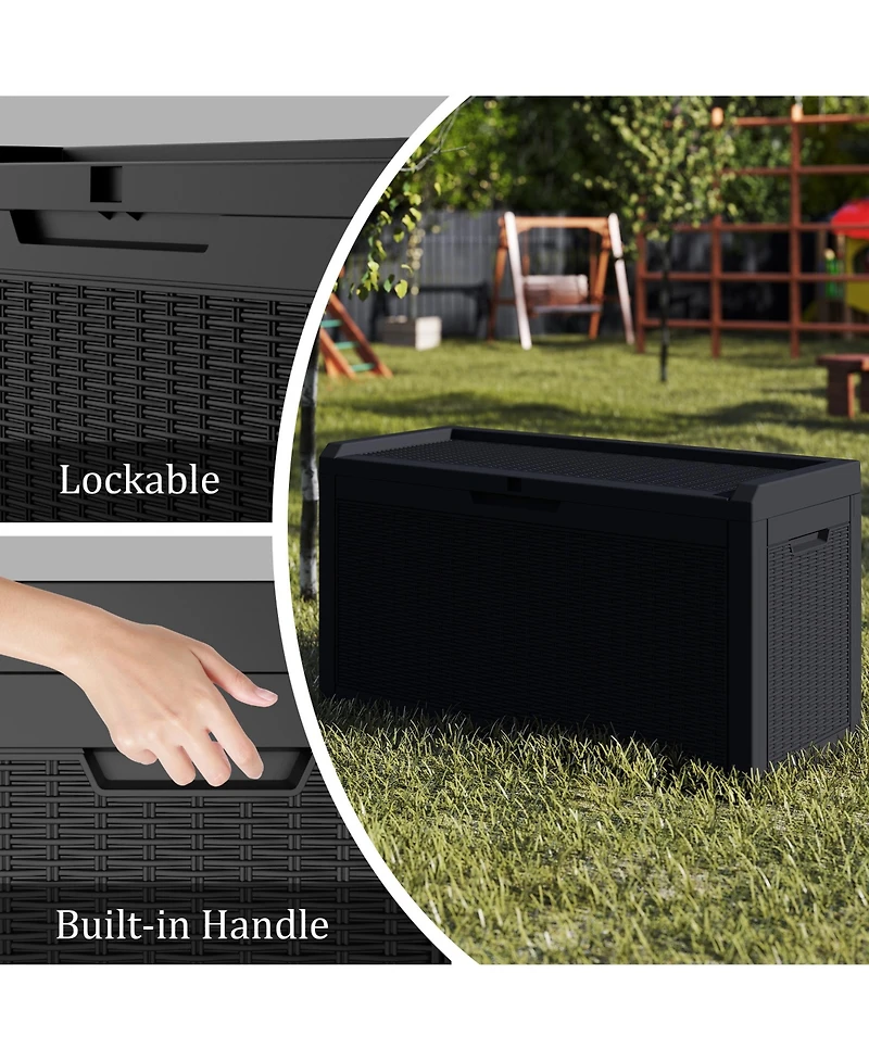 Decksplore 60 Gallon Deck Box,Rattan Grain Storage Chest,Weatherproof Patio Storage,Lockable Outdoor Box,Resin Garden Box