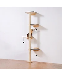 Gouun 4-Tier Wall Mounted Cat Shelves with Jumping Boards and Scratching Posts, Pine Wood Cat Climbing Furniture