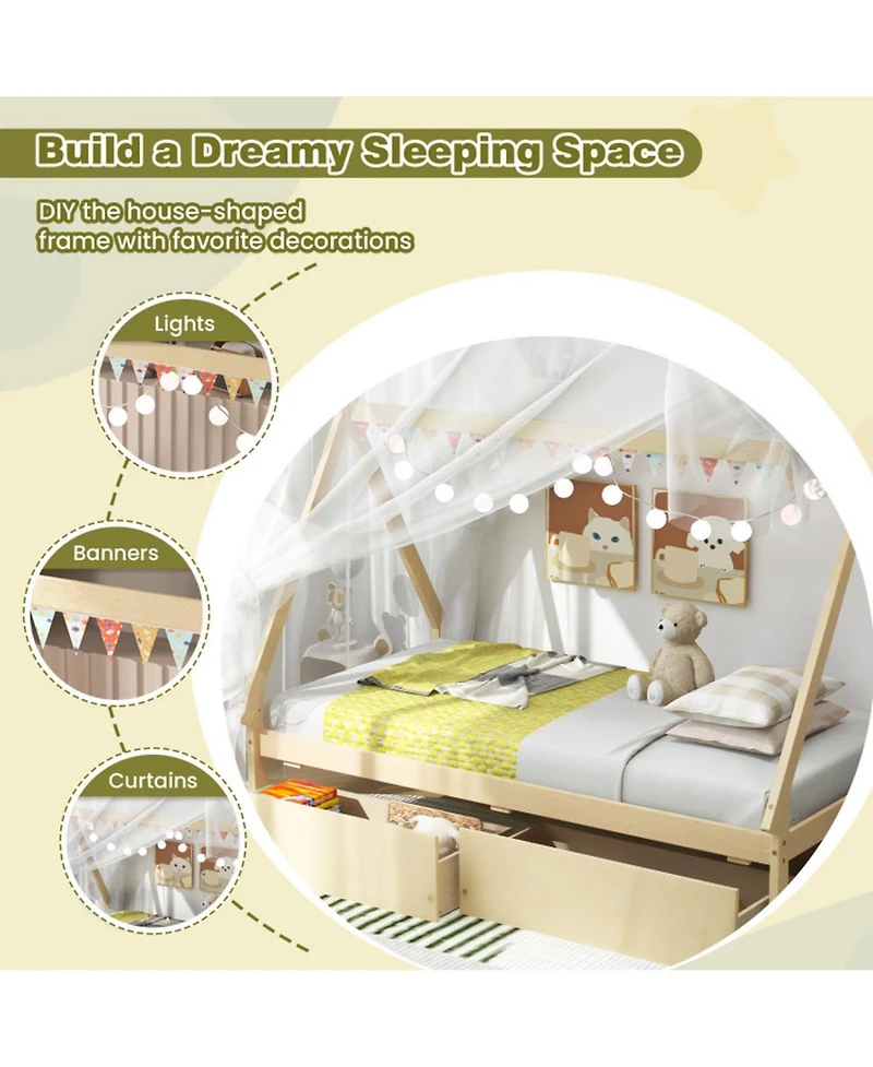 Gouun Tent Platform House Bed with Storage Drawers