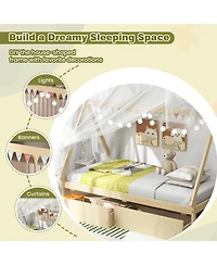 Gouun Tent Platform House Bed with Storage Drawers
