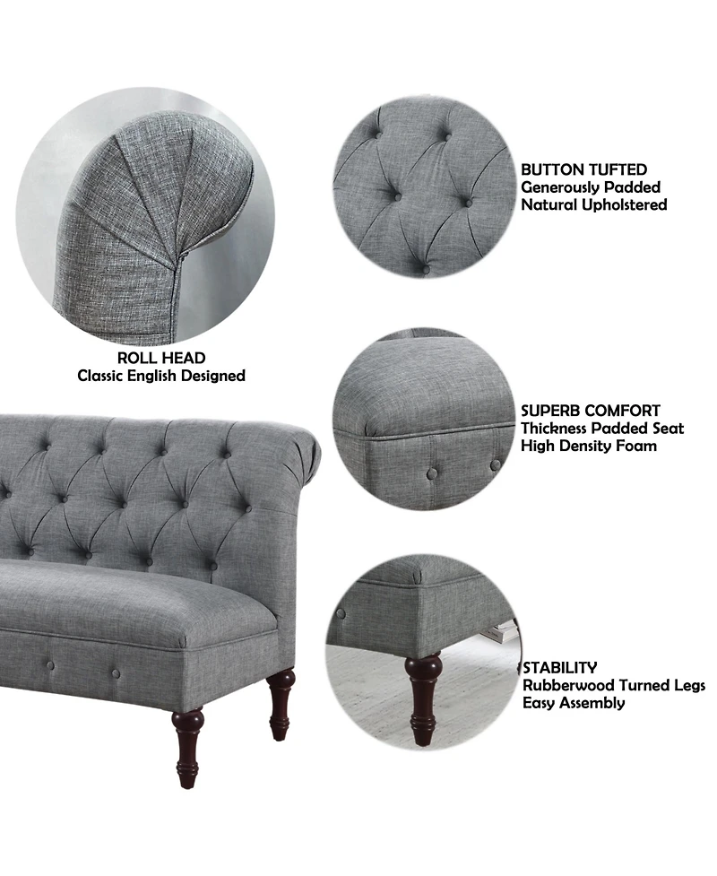 Boyel Living Classic Button-Tufted Linen Loveseat with Vintage Wood Legs and Plush Cushioning