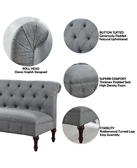 Boyel Living Classic Button-Tufted Linen Loveseat with Vintage Wood Legs and Plush Cushioning