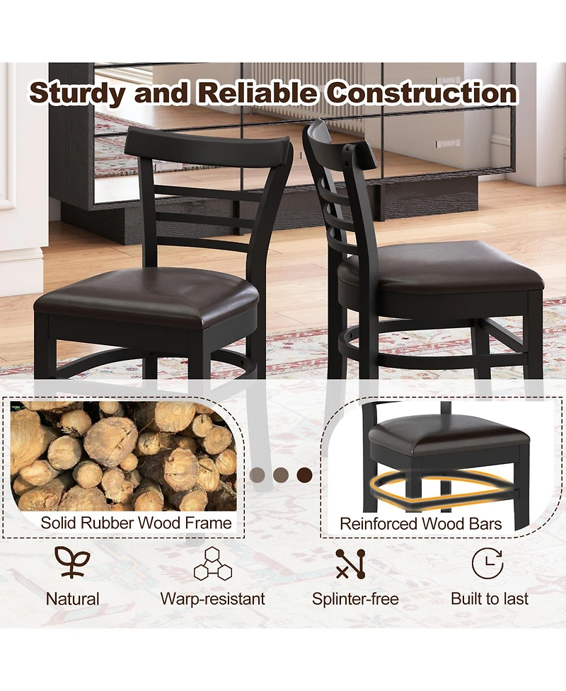Sugift Set of 2 Wooden Dining Chair with Rubber Wood Legs for Restaurant