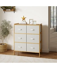 Sugift Fabric Dresser with 6 Drawers with 6 Folding Fabric Bins for Bedroom Living Room.