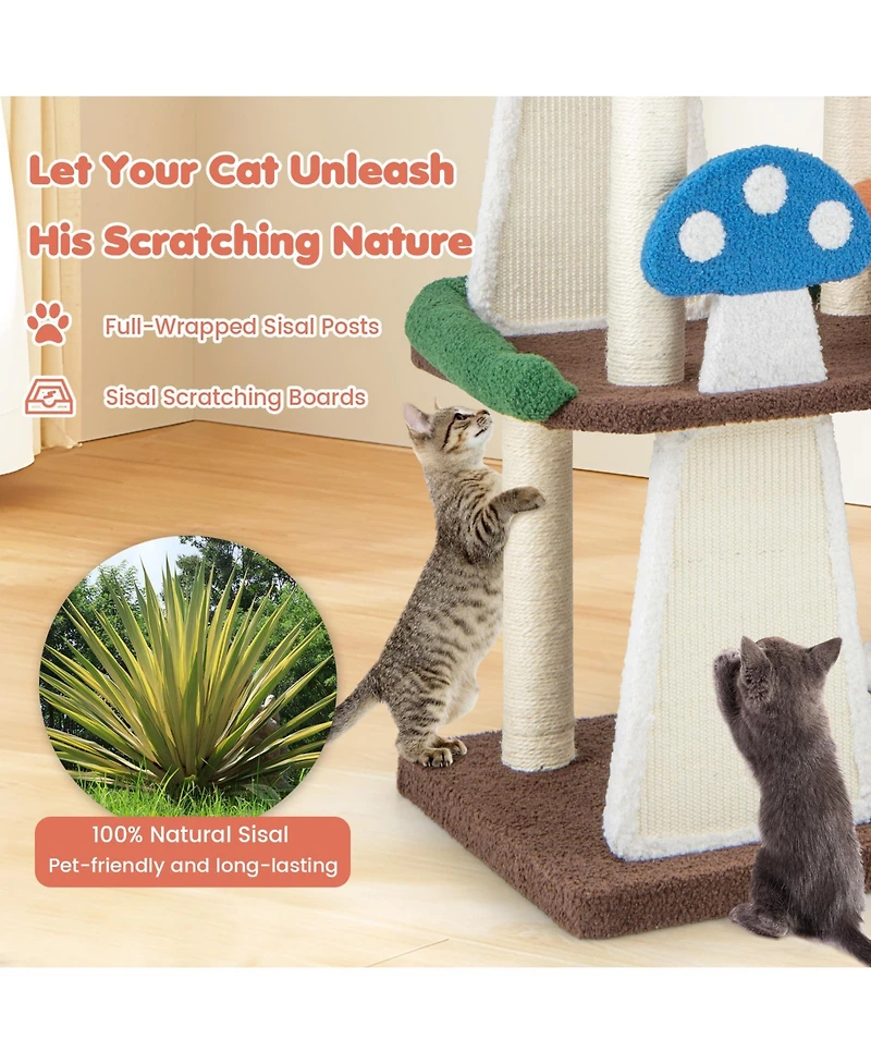 Cozito Cat Tree 4-in-1 Mushroom with 2 Condos and Platforms