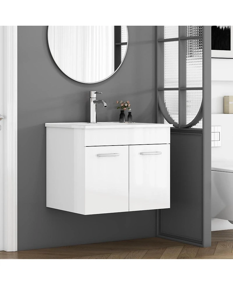 Sillysis Inch Wall Mounted Bathroom Vanity with Ceramic Sink, Soft Close Doors