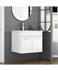 Sillysis Inch Wall Mounted Bathroom Vanity with Ceramic Sink, Soft Close Doors
