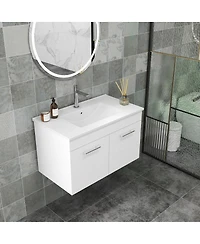 Sillysis Inch Wall Mounted Bathroom Vanity with Ceramic Sink, Soft Close Doors