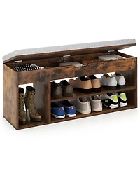 Gouun Padded Shoe Bench with Hidden Storage and 3 Open Shelves