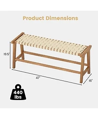Gouun 47-inch Teak Wood Patio Bench with Woven Seat and Solid Legs