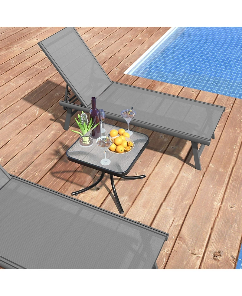 Sugift Patio Table with Tempered Glass Top and Heavy Duty Metal Frame