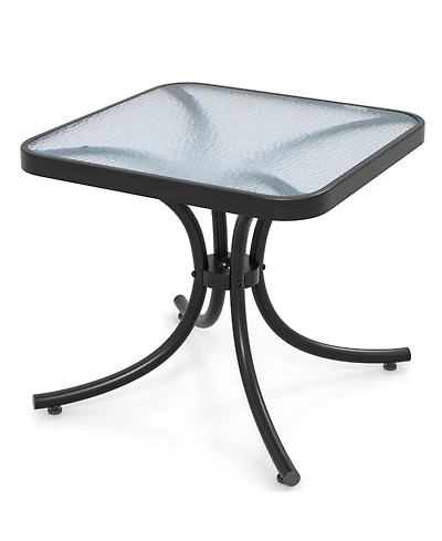Sugift Patio Table with Tempered Glass Top and Heavy Duty Metal Frame