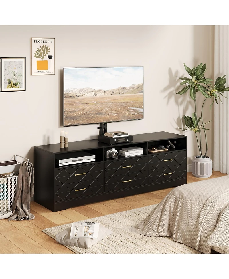 gaomon Home 32" to 80" Entertainment Center, Wood Media Console Dresser with 6 Drawers and Adjustable Bracket.