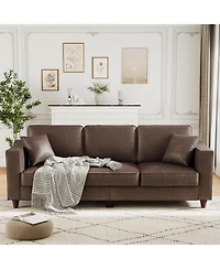 gaomon 85 Inch 3-Seater Sofa Couch Faux Leather Wide Armrests Deep Seats Wood Legs Back Cushion Sturdy Support