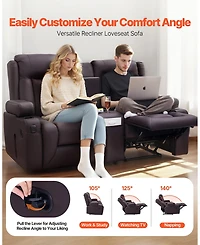 Gouun Faux Leather Manual Reclining Loveseat with Center Console, Usb and Cup Holders