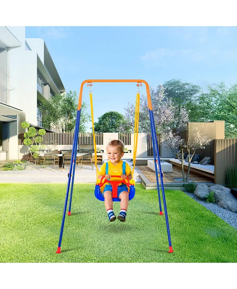 Gouun 3-in-1 Foldable Toddler Swing Set with Metal Frame and Sandbags for Ages 3