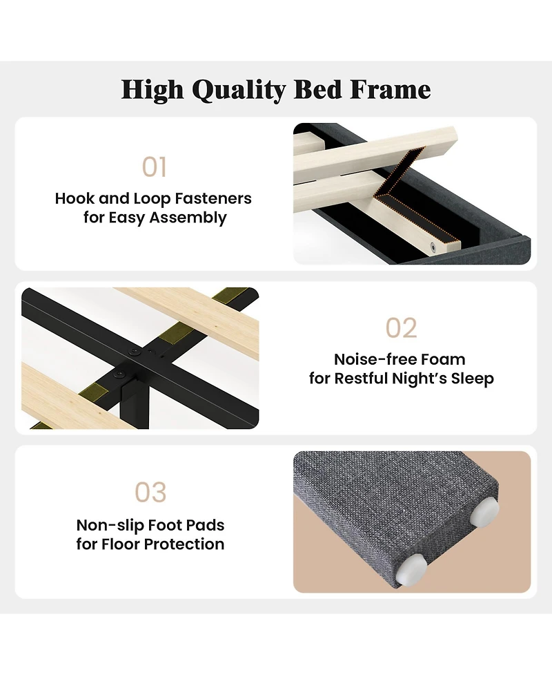 Sugift Queen Size Velvet Upholstered Platform Bed with Height Adjustable Vertical Channel Headboard