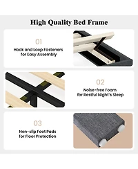 Sugift Queen Size Velvet Upholstered Platform Bed with Height Adjustable Vertical Channel Headboard