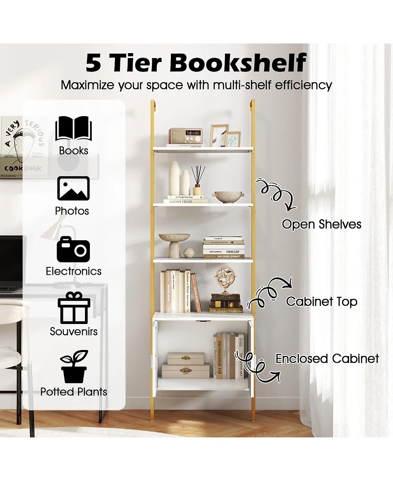 Sugift 72.5 Inch Tall Bookshelf with Cabinet Anti-Tipping Kits and Metal Frame