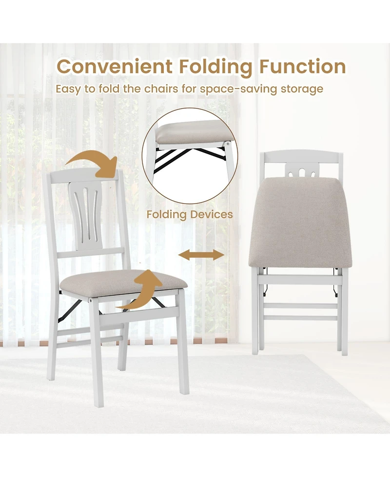 Sugift Folding Kitchen Chairs Set of 2 Upholstered Dining Chairs with Comfy Padded Seats