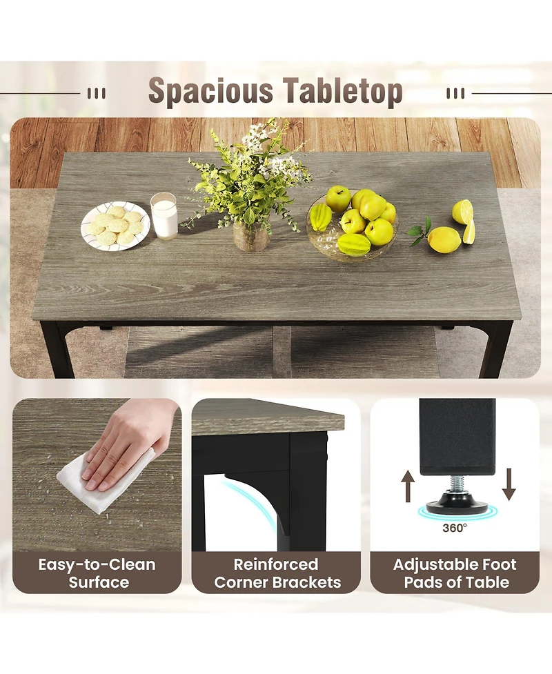 Sugift 4 Pieces Space-Saving Dining Table Set with Bench and 2 Stools-Oak