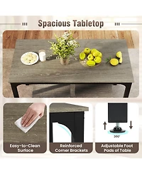 Sugift 4 Pieces Space-Saving Dining Table Set with Bench and 2 Stools-Oak