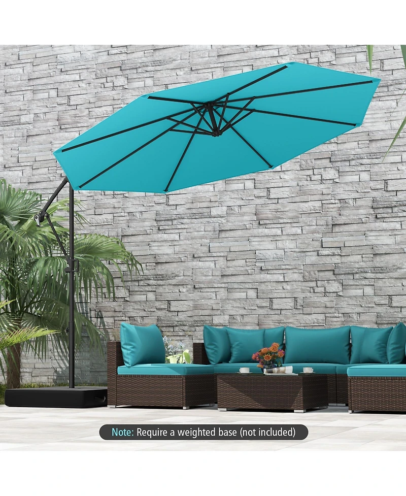 Sugift 10 Feet Offset Hanging Umbrella with Base and Infinite Tilt-Turquoise