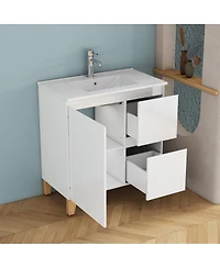 Sillysis Inch Bathroom Vanity with Sink, Glossy Storage Cabinet, Soft Close Drawer