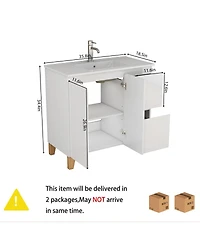 Sillysis Inch Bathroom Vanity with Sink, Glossy Storage Cabinet, Soft Close Drawer