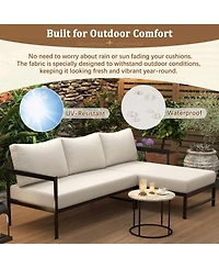 Rainsken Outdoor L-Shaped Sofa, All-Weather 3- Seater Couch with Iron Frame and Ultra-Thick Cushions for Patio, Balcony and Garden