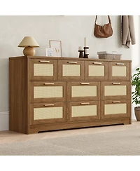 gaomon Modern Farmhouse 10 Drawer Rattan Dresser Storage Chest with Metal Handles.