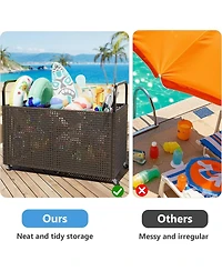 gaomon Poolside Rattan Storage Organizer, Pool Float Storage Holder with Mesh Rolling for Pool Noodles, Toys, Floats, Balls, Outdoor Storage Bin