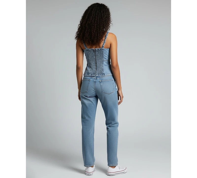 Blank Nyc Women's Square Neck Sleeveless Cotton Denim Top