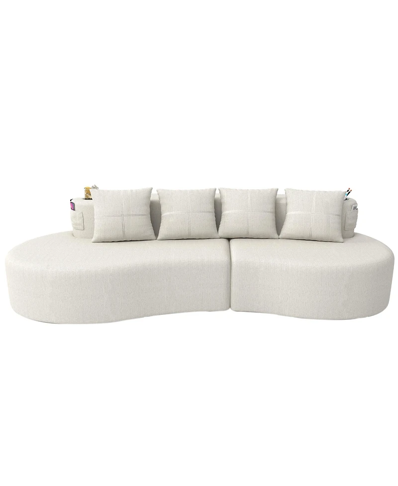 Rainsken Modern Curved Modular Sectional Sofa, 3-Seater Half Moon Couch with Chenille Fabric, 2 Cup Holder and Side Pockets for Living Room