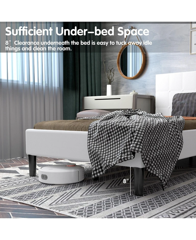 Sugift Platform Bed with Button Tufted Headboard