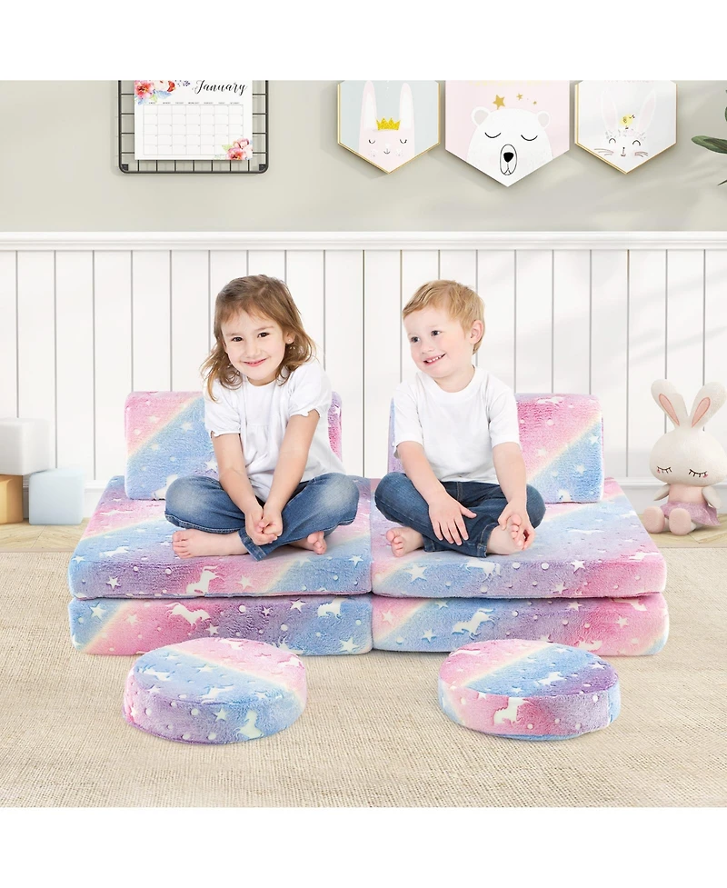 Sugift Modular Kids Play Couch Set Glow in the Dark with Portable Handles