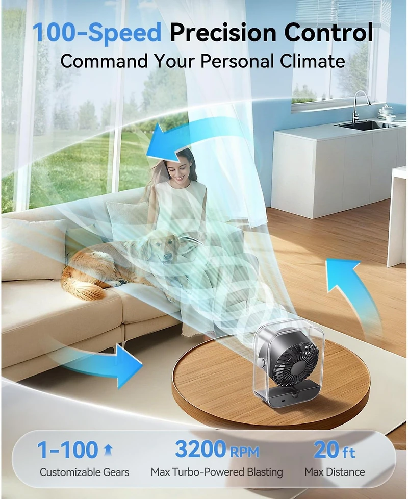 Gnuadz Usb Camping fan Portable Rechargeable 100 Speeds Turbo Quiet Led 3000mAh