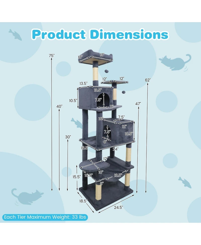 Cozito Cat Tree 58 inch Modern with Plush Perch and 2 Condos
