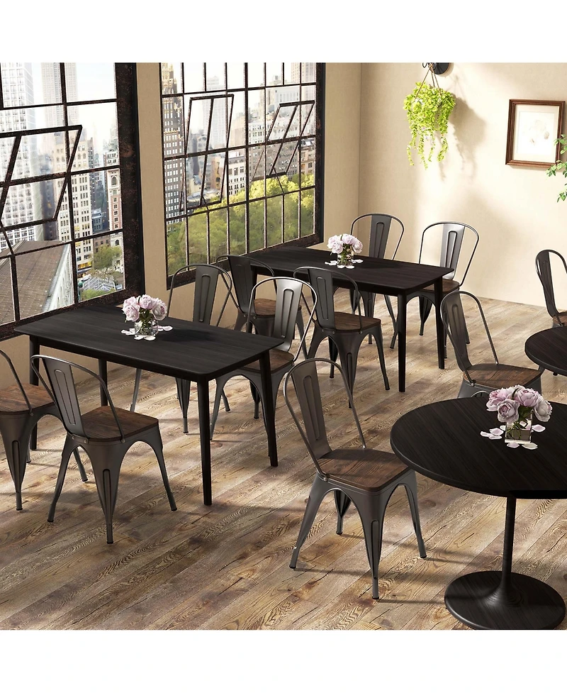 Gymax Tolix Style Metal Dining Chairs Set of 4 with Wood Seat and Removable Backrest