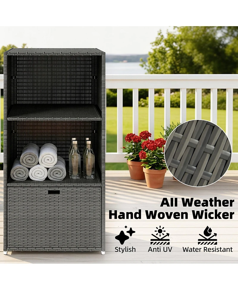 Outsunny Pe Rat Pool Towel Rack with 2 Storage Shelves Basket Mixed