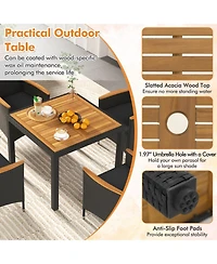 Gouun 5-Piece Pe Rattan Patio Dining Set for 4 with Umbrella Hole and Cushions