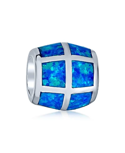 Bling Jewelry Created Opal Inlay Barrel Charm Bead .925 Sterling Silver For Bracelet