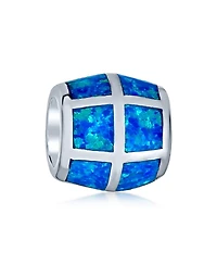 Bling Jewelry Created Opal Inlay Barrel Charm Bead .925 Sterling Silver For Bracelet