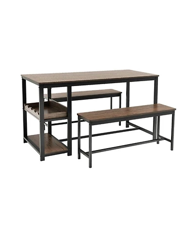 Gouun 3-Piece Dining Table Set with 5-Bottle Wine Rack and Storage Shelf