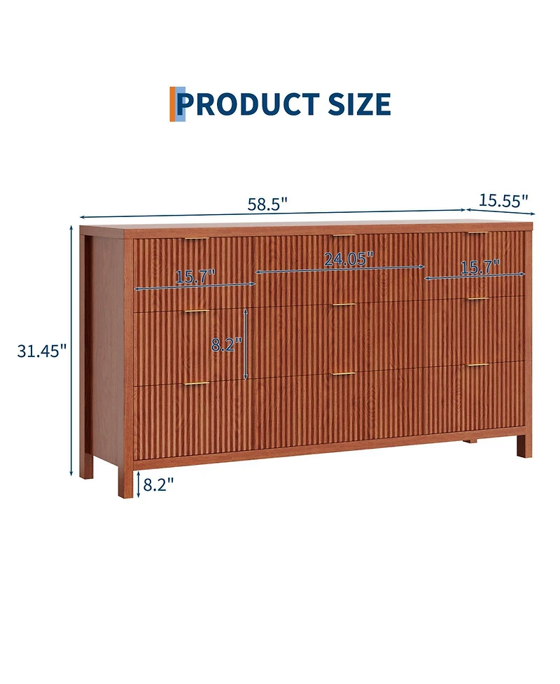 gaomon Farmhouse 9 Drawer Dresser, Fluted Wood Chest of Drawers, Slim Storage Organizer for Bedroom.