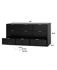 Rainsken 9 Drawer Dresser for Bedroom, 63" Large Deep Chest of Drawers, with Metal Handle, Bedroom Living Room